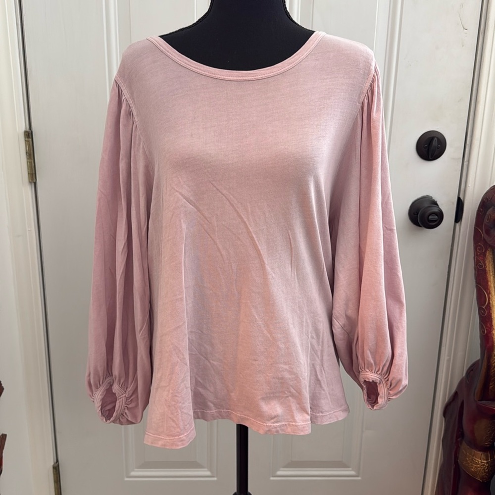 Universal Thread Womens Dusty Pink Lilac Puff Balloon Sleeve Cotton Top Medium - Picture 2 of 15